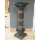 An Aesthetic period ebonised column with Tonbridge-ware banding 112cm high