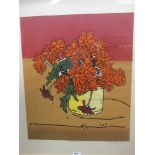 Trevor Allen (British, 1939-2008) 'Chrysanths by a Red Wall', signed and numbered 12/30, silkscreen,