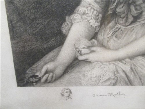 Armand Mathey after Thomas Gainsborough, Mrs Robinson (Perdita) with her pet dog, mezzotint, - Image 3 of 6