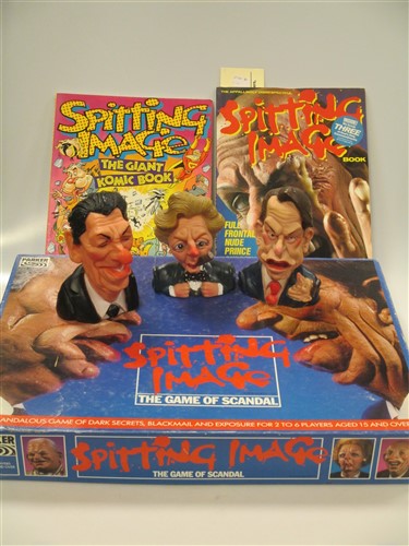 Spitting Image - The Game of Scandal board game, two comic books and three squeaky dog toys