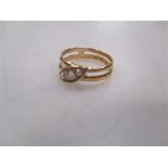 A collection of four diamond set rings and a bar brooch set with a curling stone and broom,