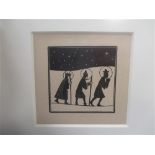 An Eric Gill print of the three wise men, 7 x 7cm