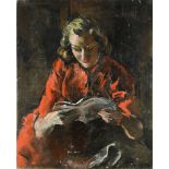 Kenneth Green, RP Portrait of a lady in red, reading
