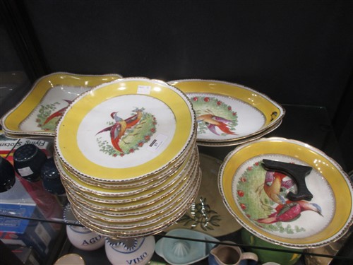 A continental dessert service with transfer decoration of birds within yellow borders (17) and a - Image 2 of 3