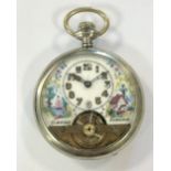 Unsigned - An early 20th century open faced pocket watch with 8 day movement and painted dial,