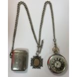 J.W. Benson - A George V silver half hunter pocket watch with attached Albert chain,