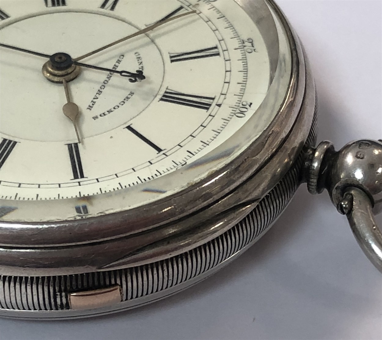 J Richardson, Coventry - A Victorian silver open faced chronograph pocket watch and chain, - Bild 12 aus 20