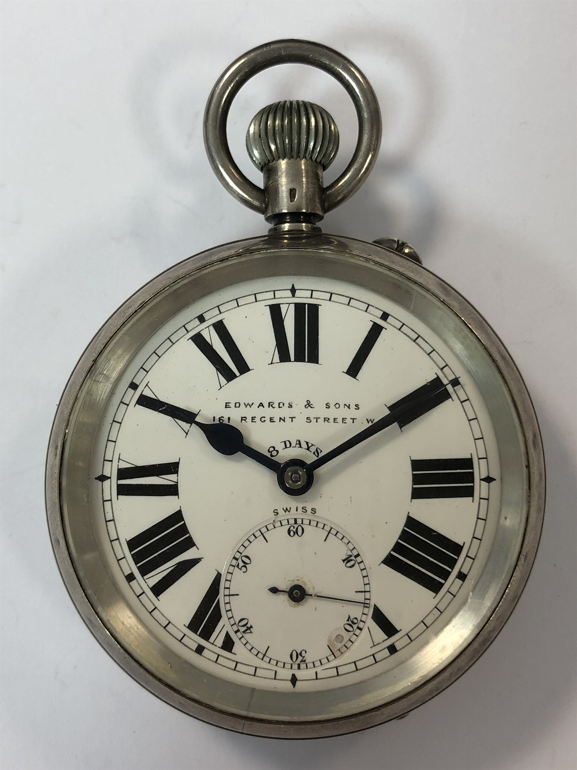 Edwards & Sons, London - An early 20th century Swiss silver 8 day open faced pocket watch,