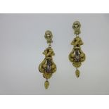 A pair of 19th century part-enamelled pendant earclips,