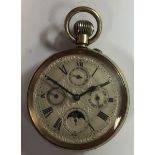 Unsigned - A Goliath style open faced calendar pocket watch,