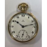 Omega - An 18ct gold open faced pocket watch,