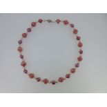 A rhodochrosite and cultured pearl necklace,