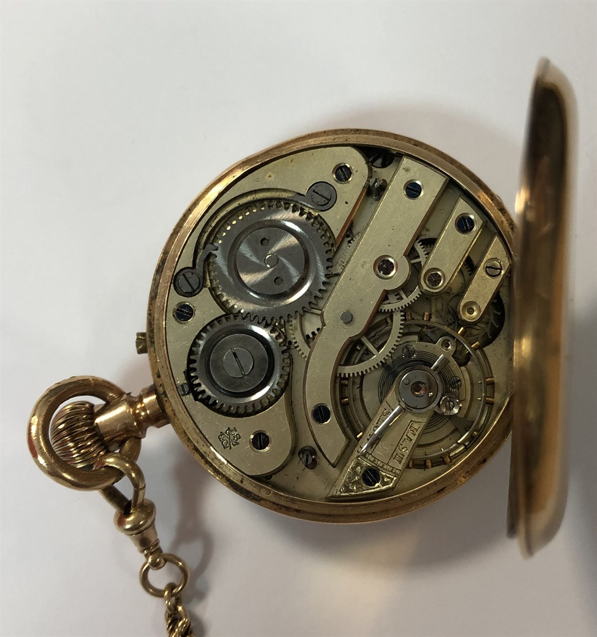 Unsigned - An early 20th century Swiss 14ct gold open faced pocket watch with Albertina chain, - Bild 6 aus 13