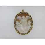 A large shell cameo brooch / pendant after Raphael, depicting the allegorical figure of Poetry,