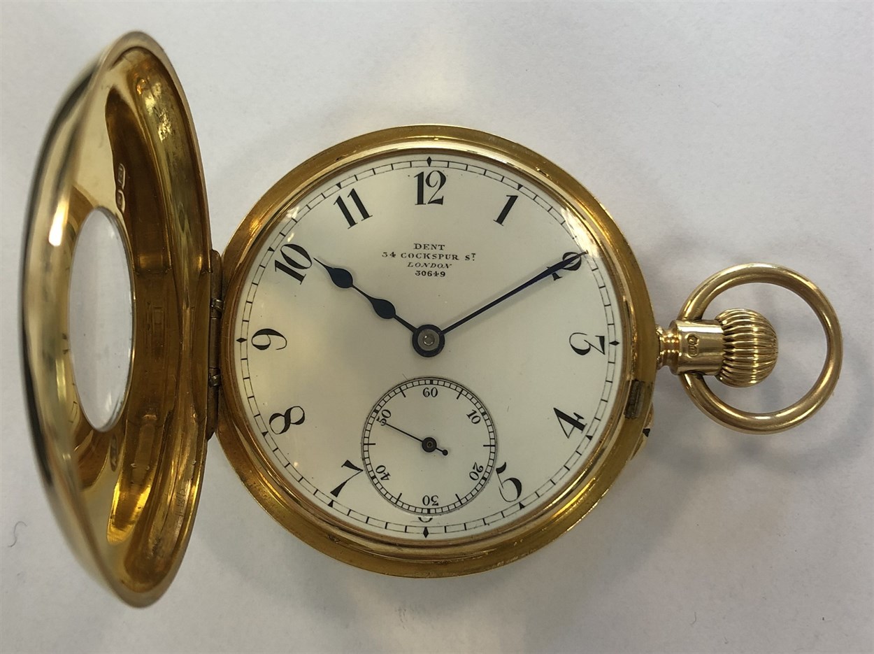 Dent, London - An Edward VII 18ct gold half hunter pocket watch, - Bild 3 aus 8