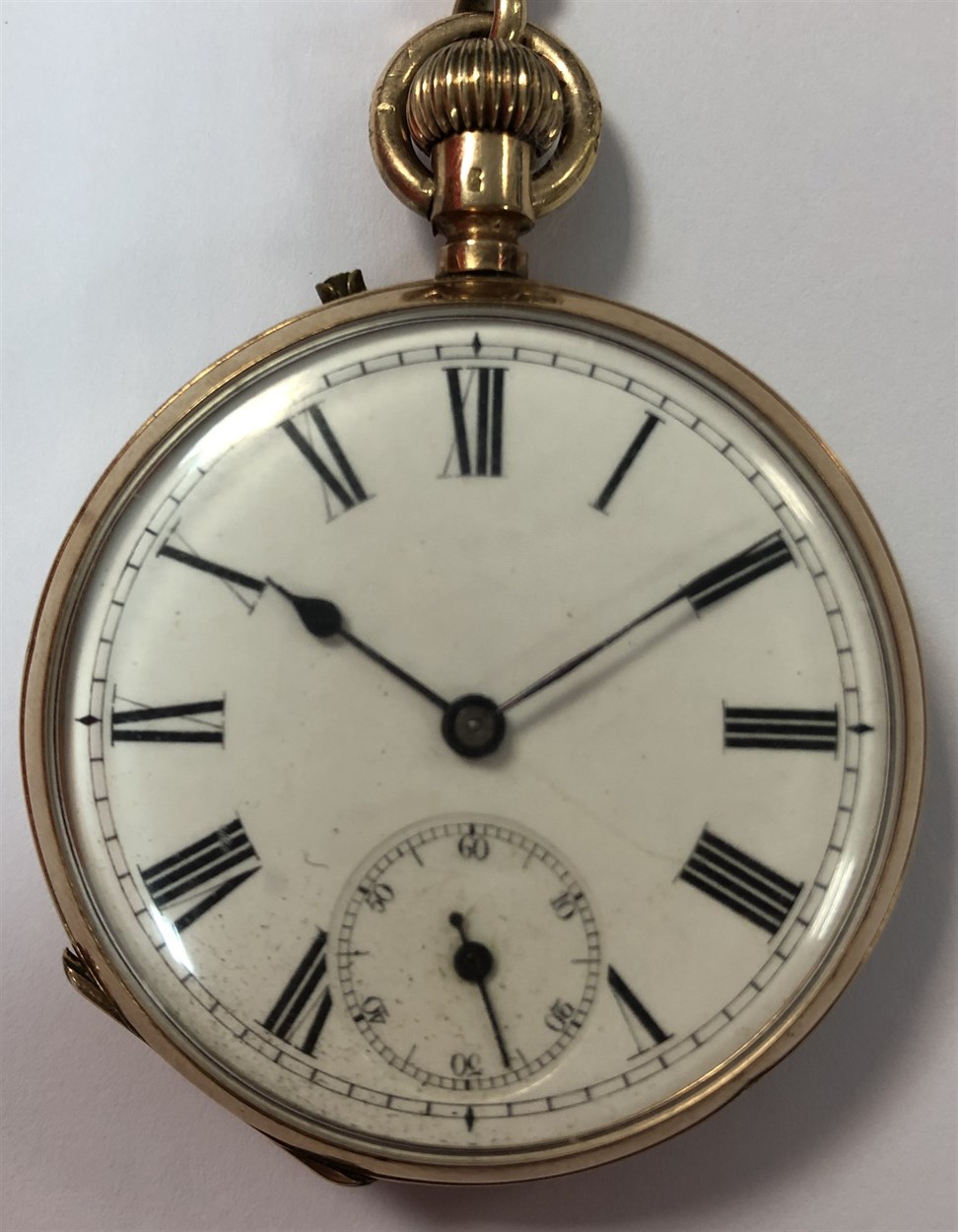 Unsigned - An early 20th century Swiss 14ct gold open faced pocket watch with Albertina chain, - Bild 2 aus 13