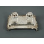 A George V silver table ink stand,