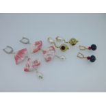 A mixed lot of gem set earpendants and cufflinks,