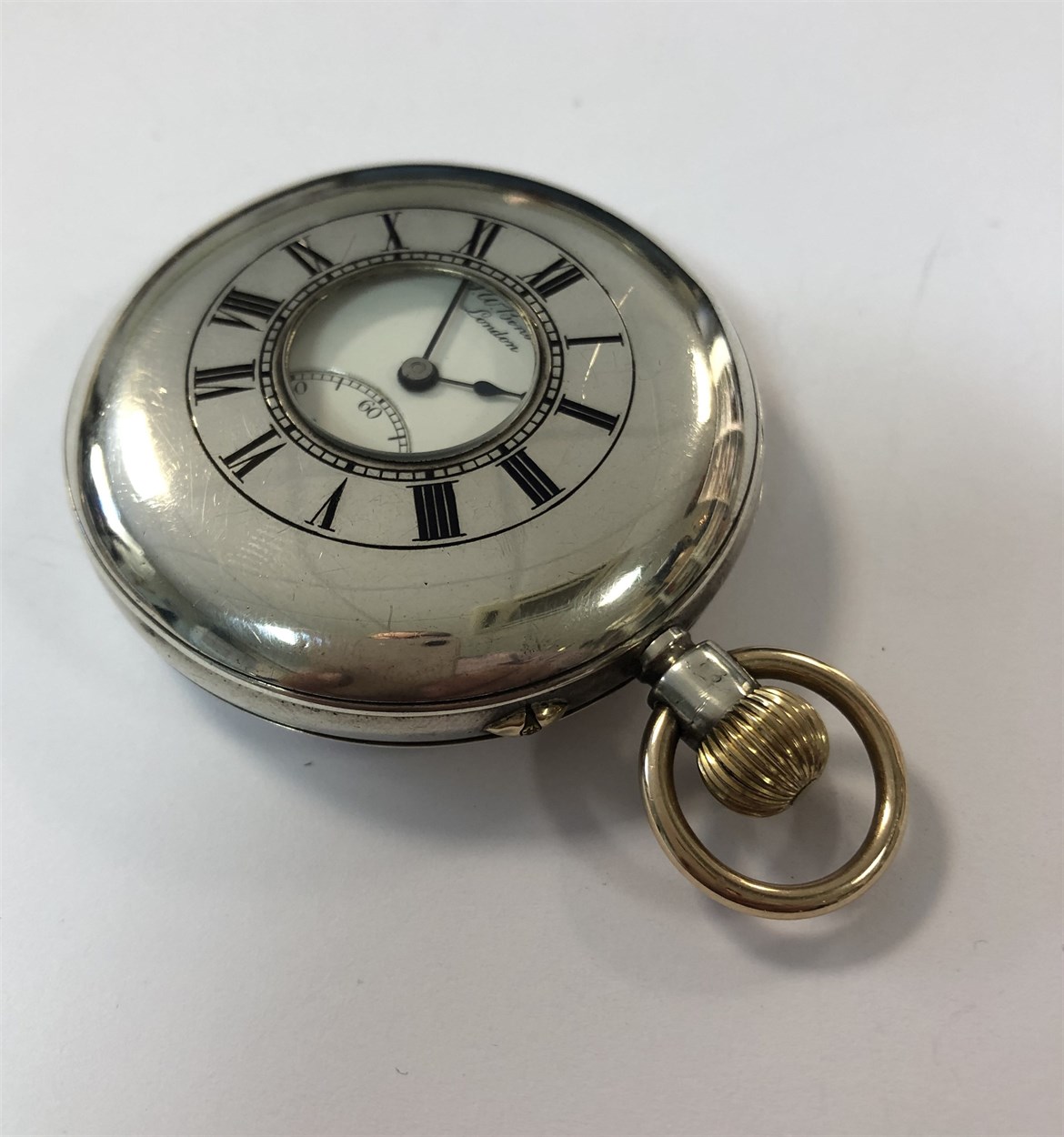 J.W. Benson - A George V silver half hunter pocket watch with attached Albert chain, - Bild 22 aus 22