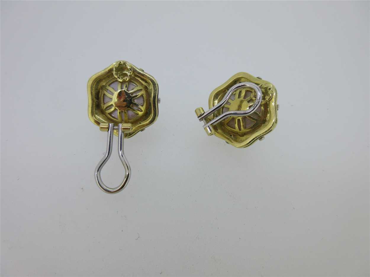 A pair of 18ct gold mabé pearl and diamond earclips, - Image 3 of 5