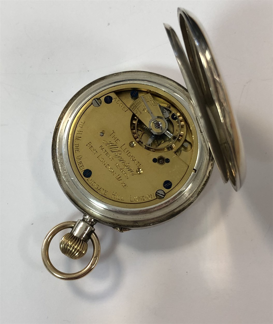 J.W. Benson - A George V silver half hunter pocket watch with attached Albert chain, - Bild 10 aus 22