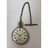 Unsigned - An early 20th century Swiss 14ct gold open faced pocket watch with Albertina chain,