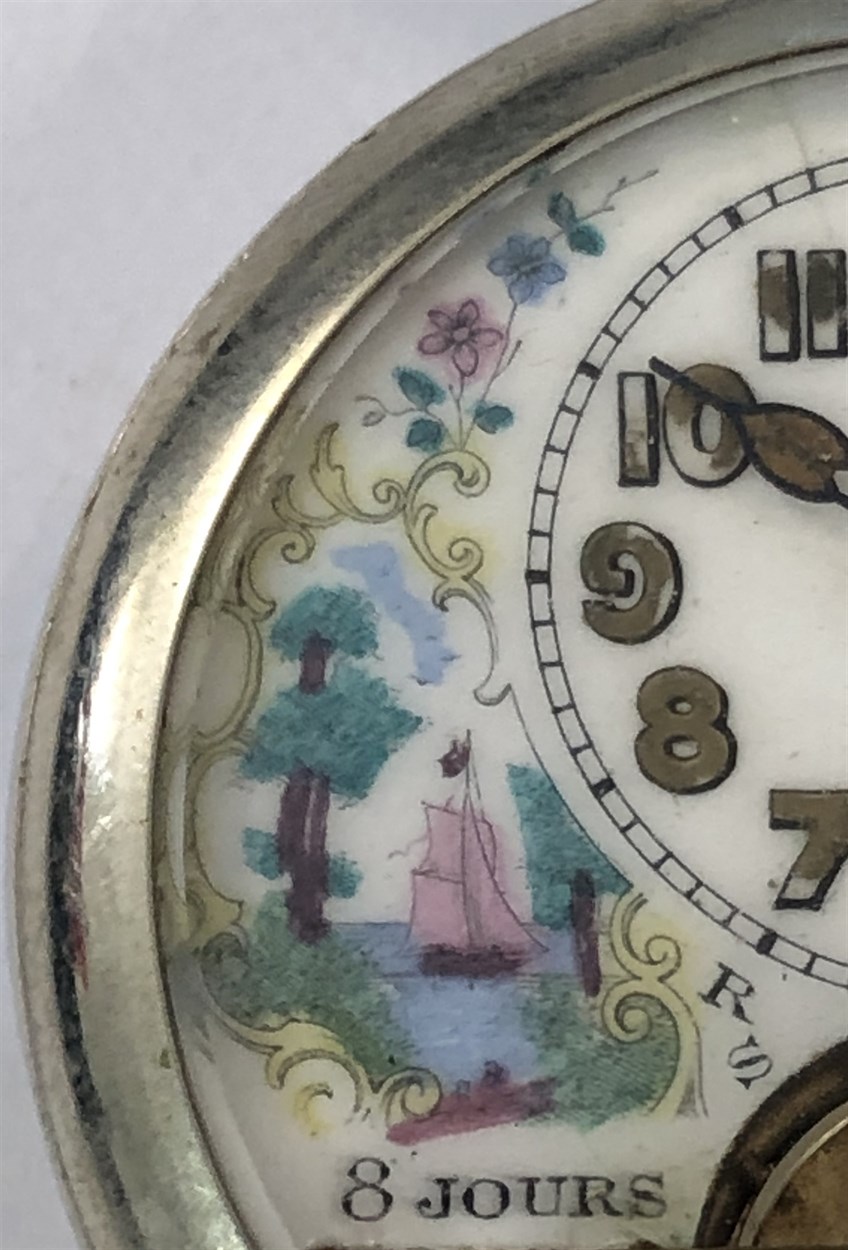 Unsigned - An early 20th century open faced pocket watch with 8 day movement and painted dial, - Bild 2 aus 6