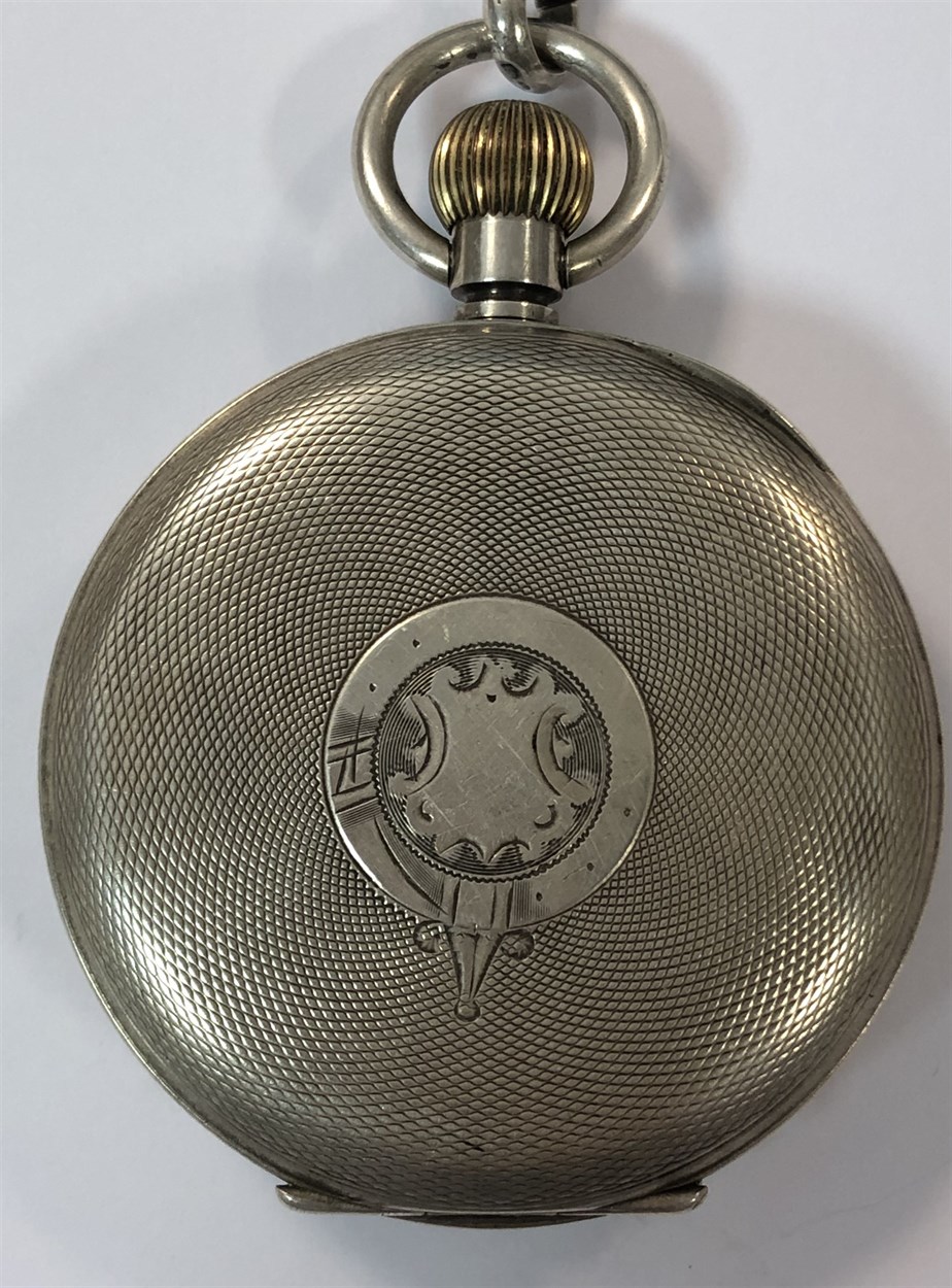 Schild & Cie - A George V silver Hebdomas 8 day open faced pocket watch and chain, - Bild 6 aus 12