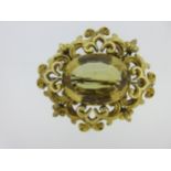 A Victorian large lemon citrine brooch,