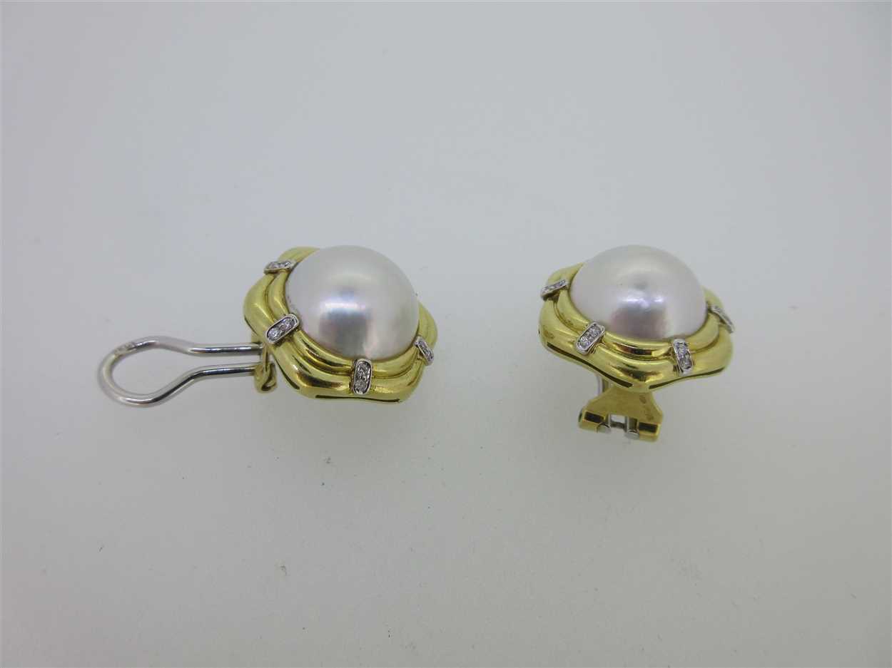 A pair of 18ct gold mabé pearl and diamond earclips, - Image 5 of 5