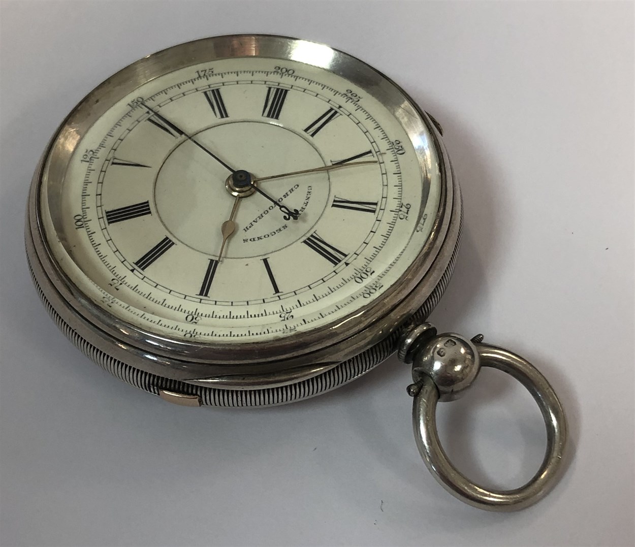 J Richardson, Coventry - A Victorian silver open faced chronograph pocket watch and chain, - Bild 11 aus 20