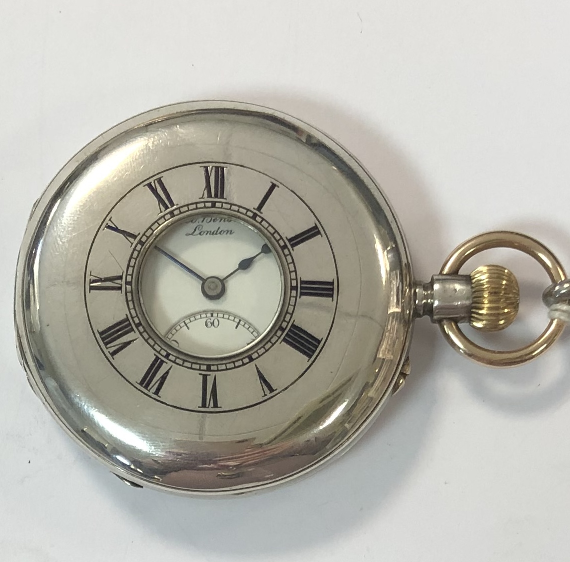 J.W. Benson - A George V silver half hunter pocket watch with attached Albert chain, - Bild 2 aus 22
