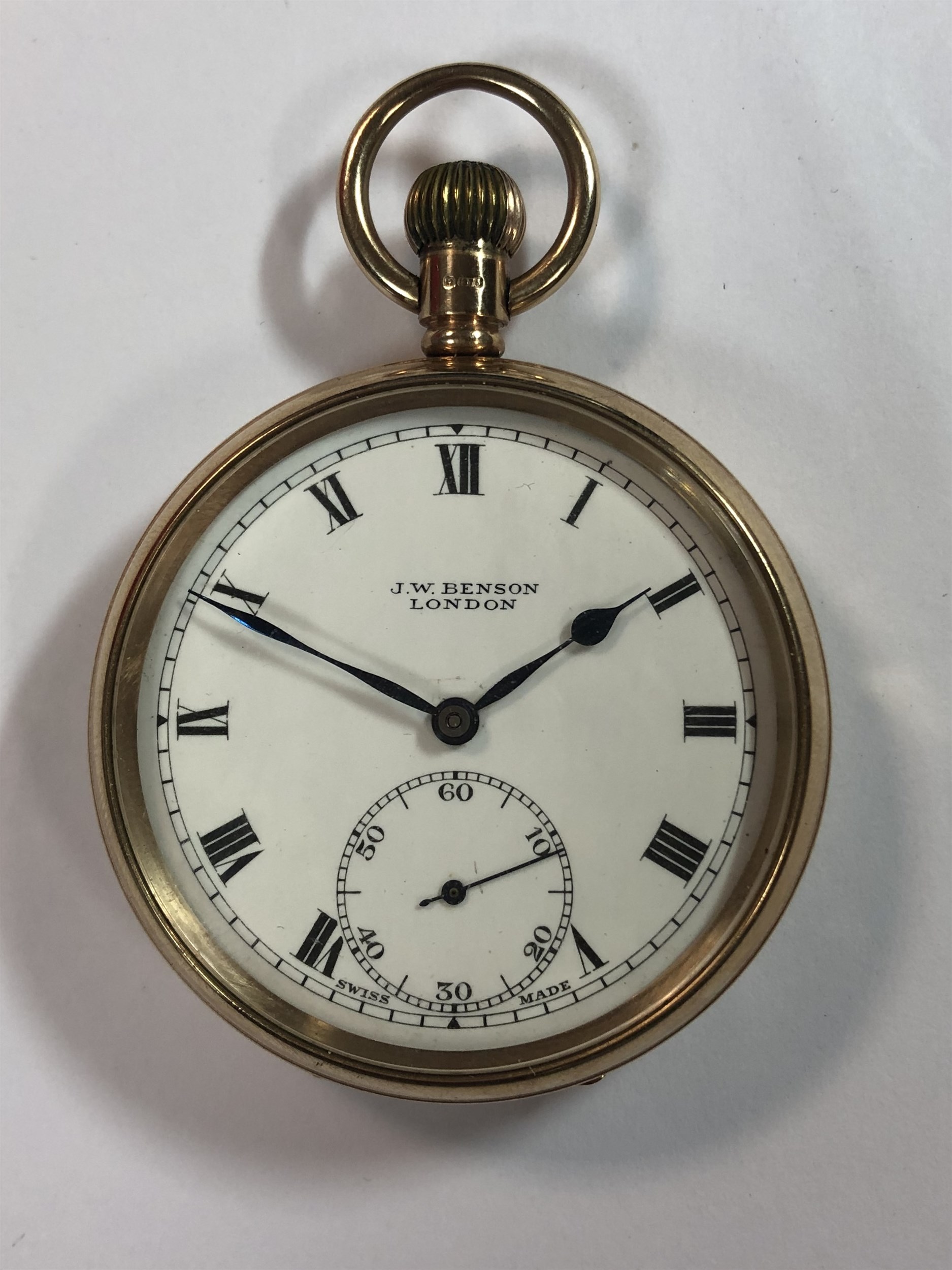 J.W. Benson - A George V 9ct gold open faced pocket watch in the original case,