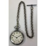 Longines - An open faced pocket watch with attached Victorian silver Albert chain,