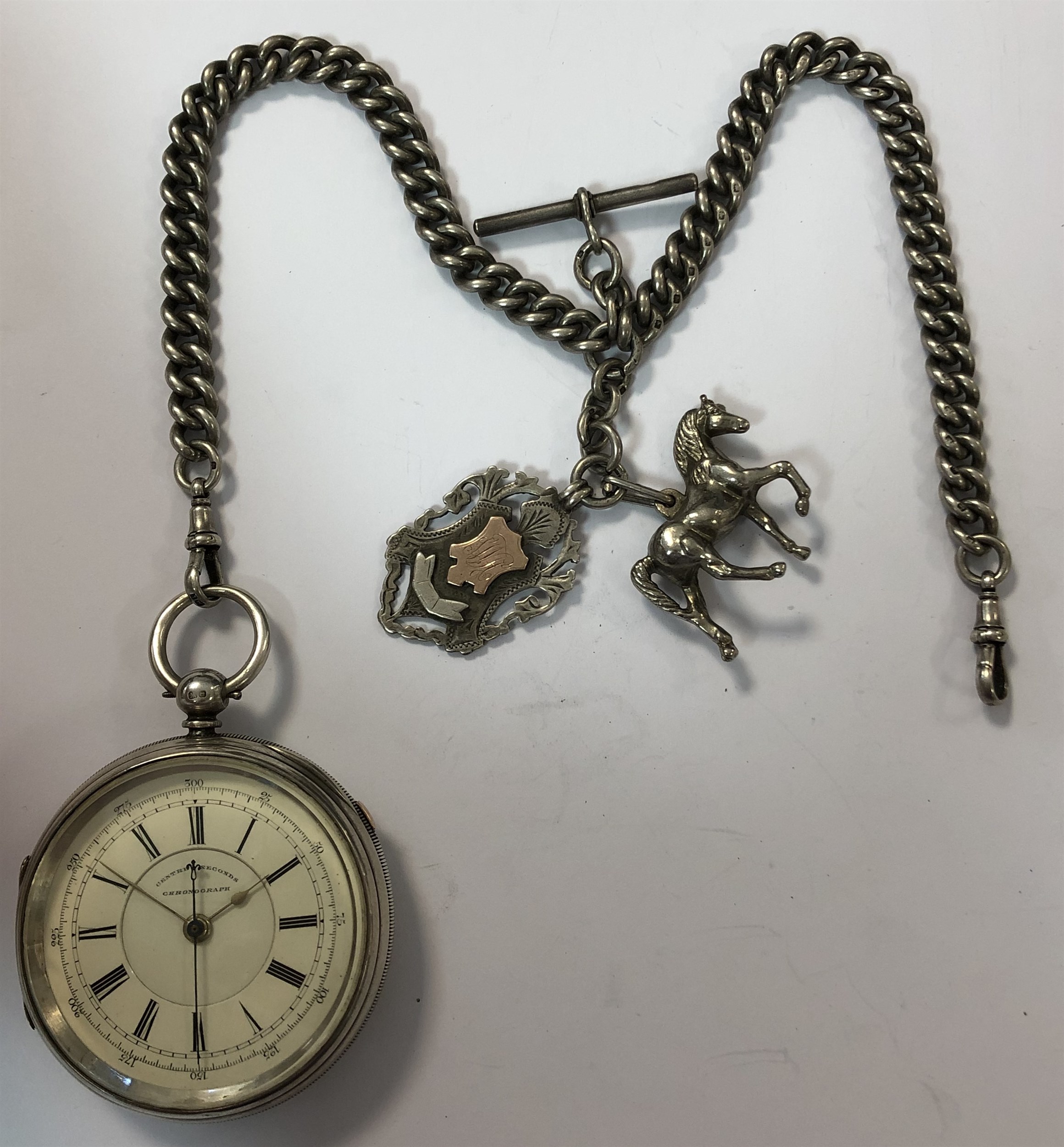 J Richardson, Coventry - A Victorian silver open faced chronograph pocket watch and chain,