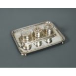 A George V silver desk ink stand,