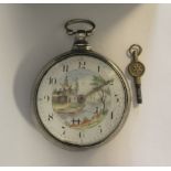 Baly, London - A George IV silver pair cased pocket watch with painted dial,