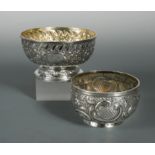 Two George III silver rose bowls,