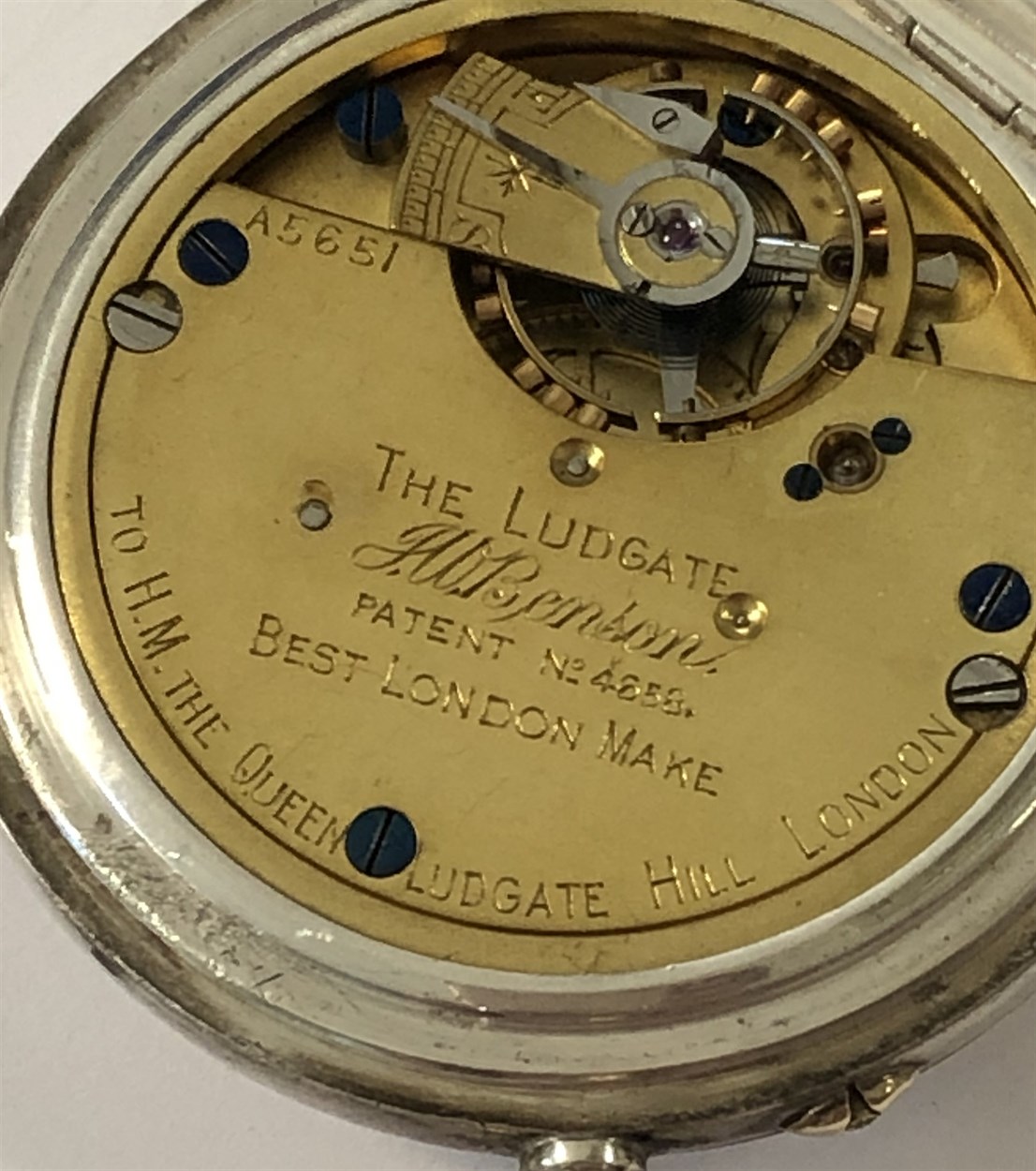 J.W. Benson - A George V silver half hunter pocket watch with attached Albert chain, - Bild 11 aus 22