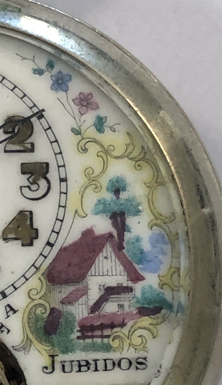 Unsigned - An early 20th century open faced pocket watch with 8 day movement and painted dial, - Bild 3 aus 6