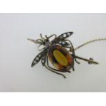 A Victorian diamond and citrine insect pin,