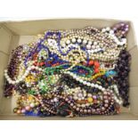 A tray of assorted necklaces including pearls, beads etc.