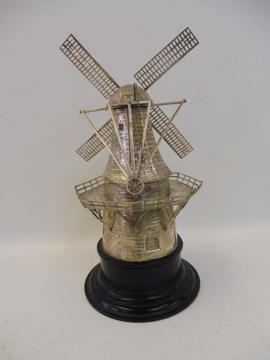 An unusual and rare silver model of a windmill, a well detailed model with rotating and revolving - Image 2 of 2