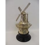 An unusual and rare silver model of a windmill, a well detailed model with rotating and revolving