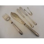 A selection of silver plated cutlery to include fish servers.