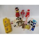 A boxed Pelham Puppet - SS Gypsy plus two plastic dolls circa 1960s, with many items of clothing and