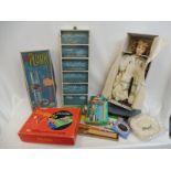 A selection of games including The Grand National Race Game by Philmar, a collectors' doll etc.