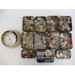 A selection of assorted coins, some early, also various watches, military buttons, lighters etc.