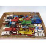 A box of playworn vehicles including Corgi, Matchbox etc. (40+)