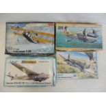 Four assorted fighter aircraft kits, 1/48 and 1/72 scale.